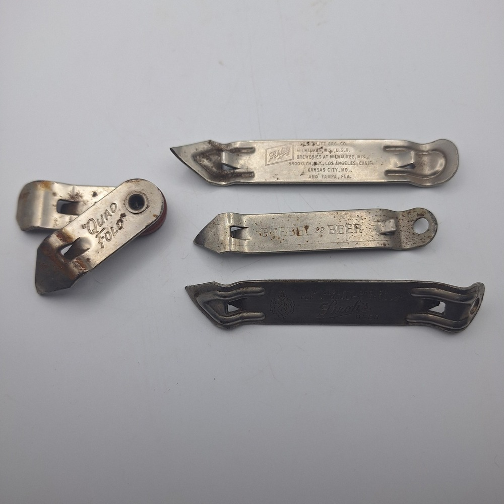 Lot Vintage Beer Can Bottle Openers Schlitz Goebel‎ Strohs Quad Fold Collection